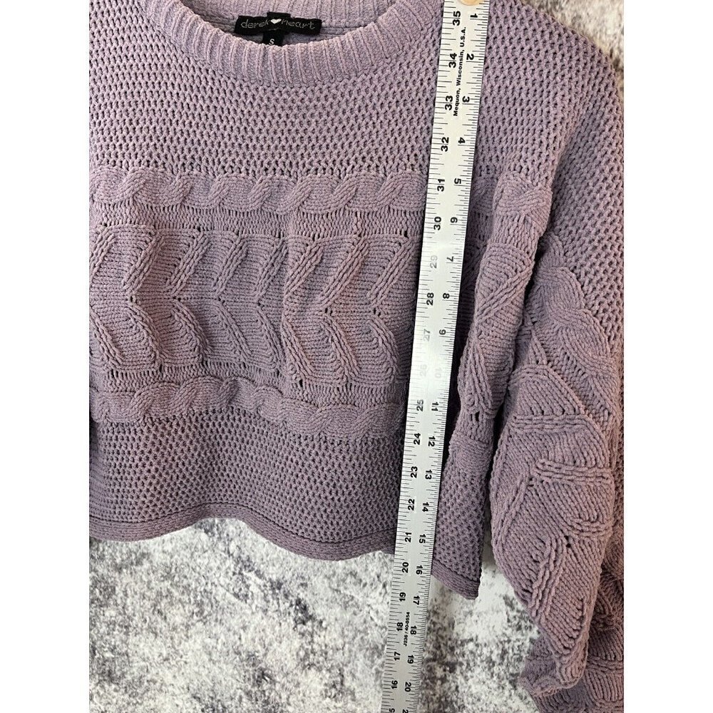 Derek Heart Purple Crochet Knit Cropped Sweater women's Juniors Small - Picture 8 of 11